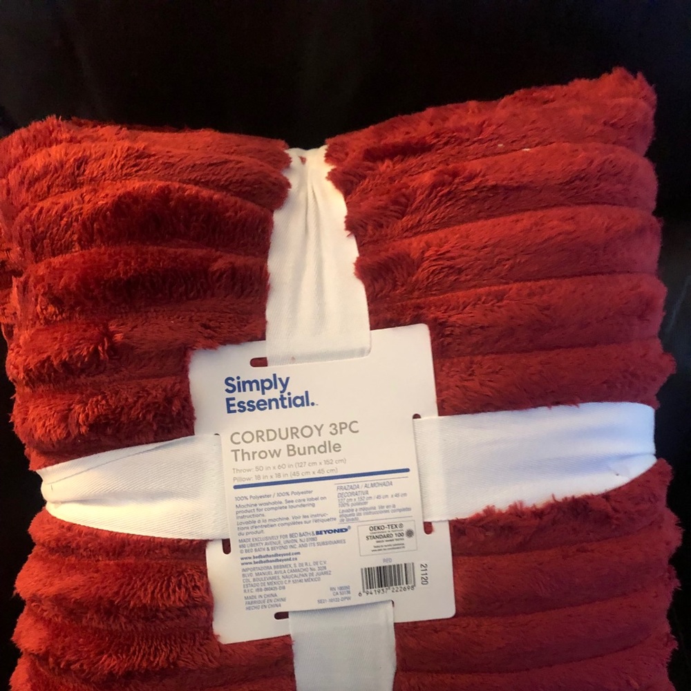 Simply Essential Corduroy 3pc THROW BUNDLE, real stuff so soft - Picture 2 of 4